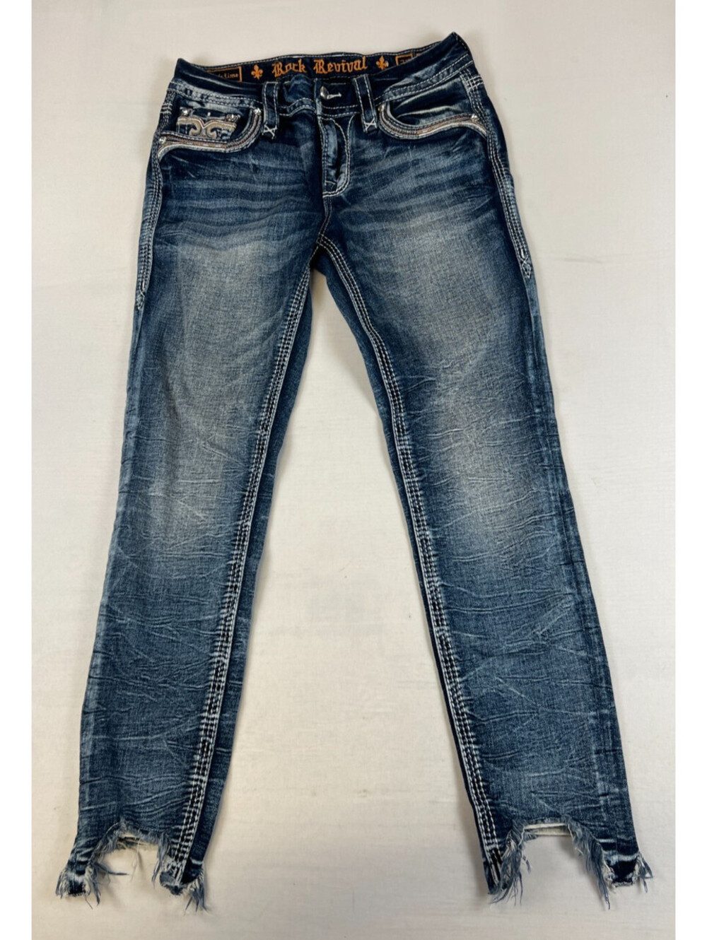 Rock Revival Women 27 Jade Lime Ankle Skinny Blue Denim Jeans Y2K